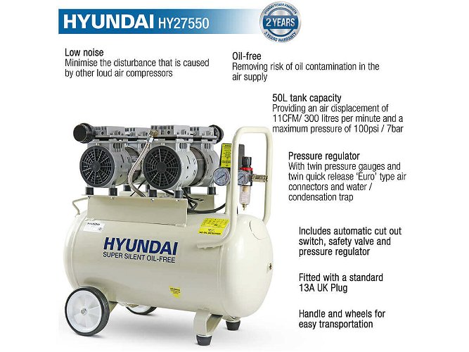 Hyundai 50L Oil Free Air Compressor