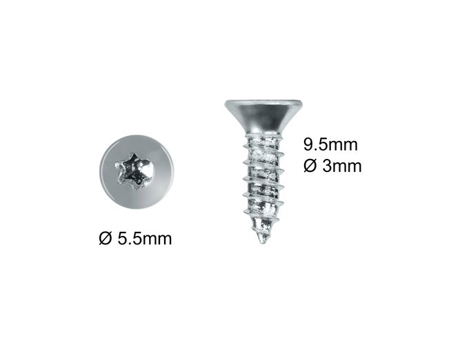 Wood Screws T8 3mm x 9.5mm Countersunk Torx Zinc Plated pack 500