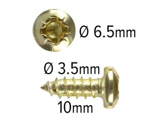 Wood screws 10mm x 3.5mm Pan head Pozi Steel Brass plated pack 1000