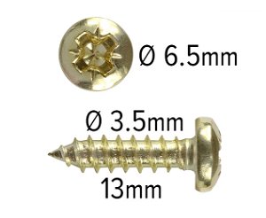 Wood screws 13mm x 3.5mm Pan head Pozi Steel Brass plated pack 200