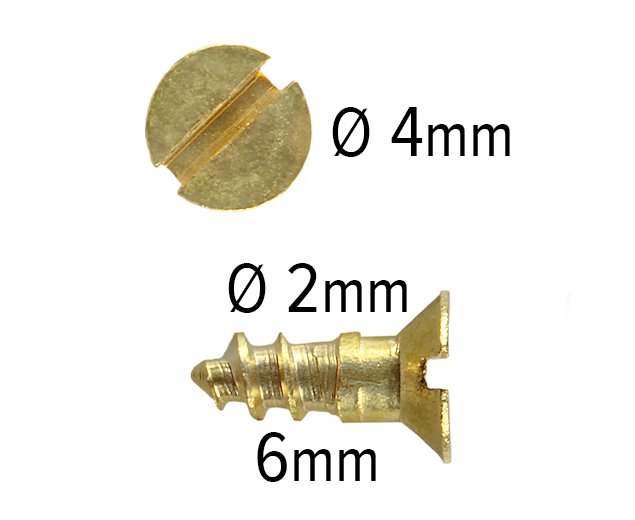 2 x 6mm countersunk slotted Small solid brass screws pack of 10 No.2 x 1/4" 