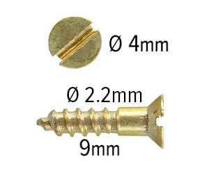 Wood Screws No.2 x 3/8" / 2.2mm x 9.5mm CSK Slotted Brass pack 200