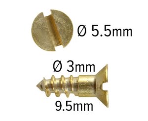 Wood Screws No.4 x 3/8" / 3mm x 9.5mm CSK Slotted Brass pack 200