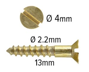 Wood Screws No.2 x 1/2" / 2.2mm x 13mm CSK Slotted Brass pack 200
