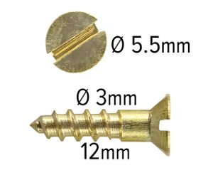 Wood Screws No.4 x 1/2" / 3mm x 13mm CSK Slotted Brass pack 200