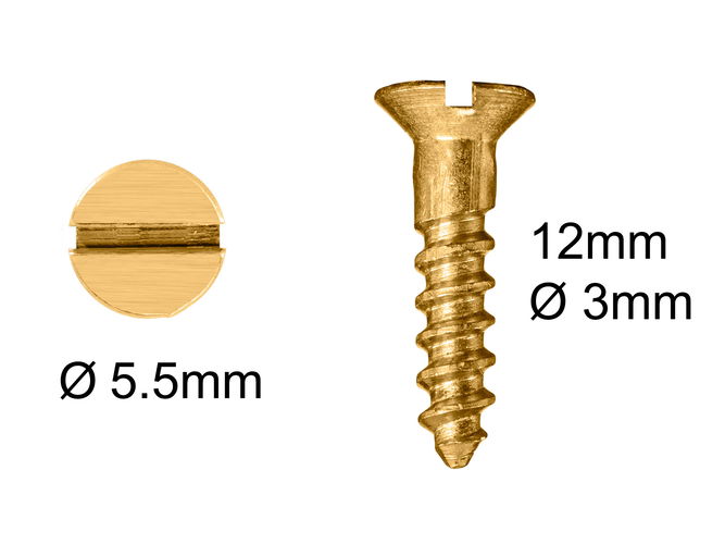 Wood Screws No.4 x 1/2" / 3mm x 13mm CSK Slotted Brass pack 200