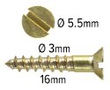 Wood Screws No.4 x 5/8" / 3mm x 16mm CSK Slotted Brass pack 200
