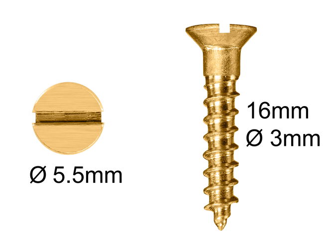 Wood Screws No.4 x 5/8" / 3mm x 16mm CSK Slotted Brass pack 200