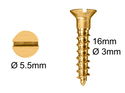 Wood Screws 3mm x 16mm Countersunk Slotted Brass pack 200