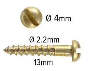 Wood Screws No.2 x 1/2" / 2.2mm x 13mm Round Slotted Brass pack 200