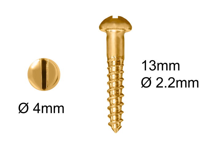 Wood Screws 2.2mm x 13mm Round Slotted Brass pack 200