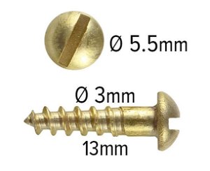 Wood Screws No.4 x 1/2" / 3mm x 13mm Round Slotted Brass pack 200