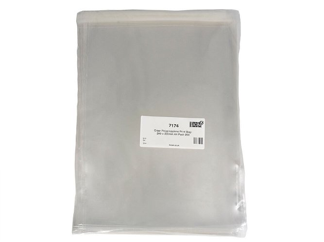 Clear Polypropylene Print Bags 240 x 330mm A4 Pack 200
