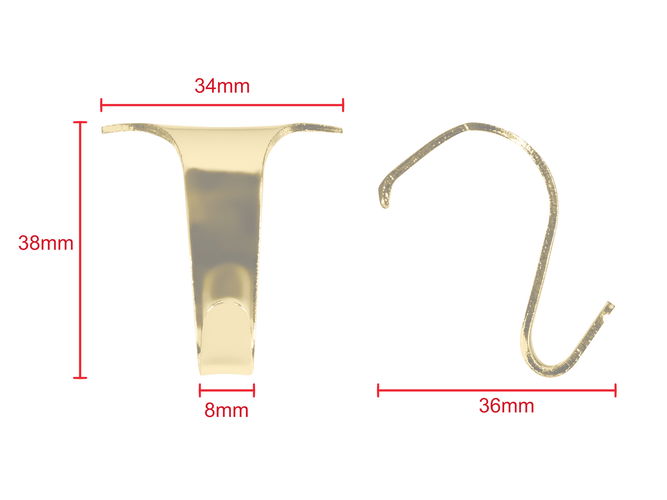 Picture Rail Hook 38mm x 34mm Brass 10 pack