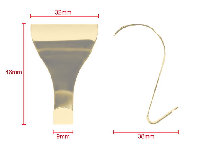 Picture Rail Hook 46mm x 32mm Brass 20 pack