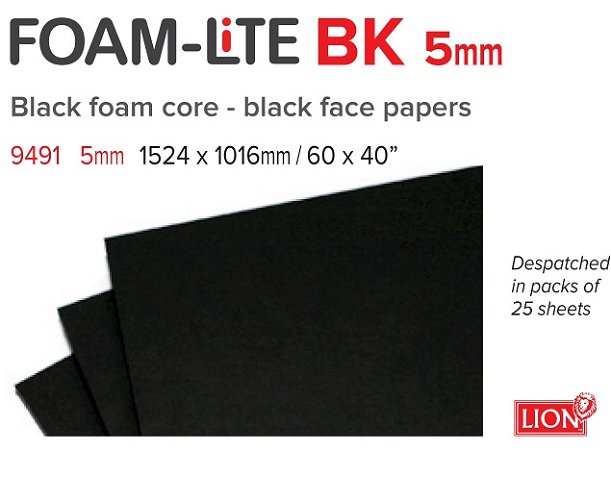 FOAM LiTE BK 5mm 1524mm x 1016mm 25 sheets