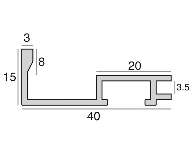 3mm 'Aluminium M102' Matt Silver Length Frame Moulding