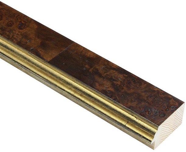 50mm 'Cowdray' Chestnut Burl Veneer Gold Sight Edge Frame Moulding