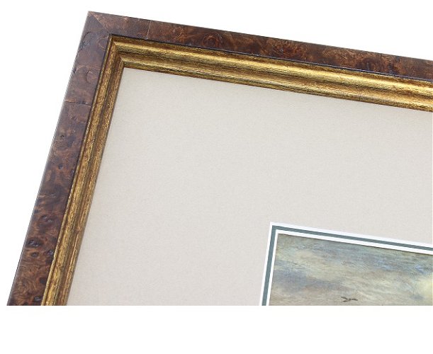 25mm 'Cowdray' Chestnut Burl Veneer Gold Sight Edge Frame Moulding