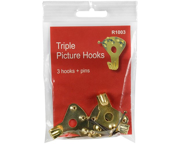 Three pin Picture Hooks 3 with 9 pins in polypack