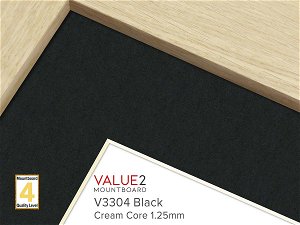 VALUE2 Cream Core Black 1.25mm Level 4 Mountboard 1 sheet